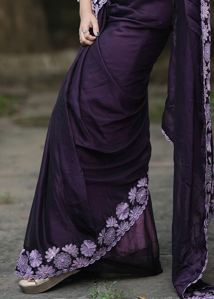 Lavender Spun Silk Saree With Blouse Piece Clearance In China