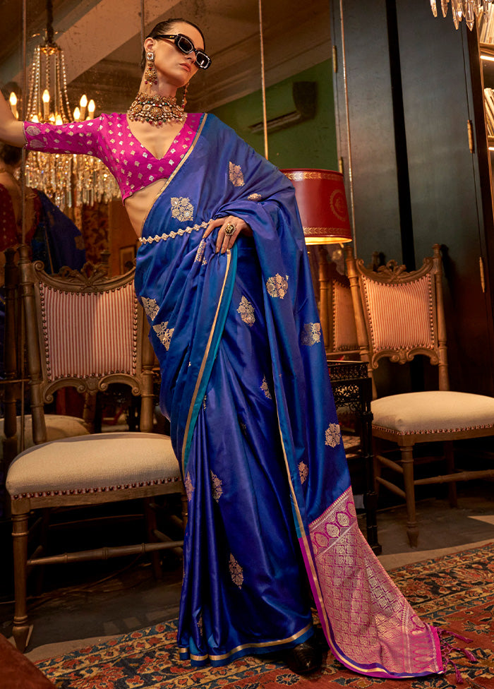 Royal Blue Satin Silk Saree With Blouse Piece Find Great Online