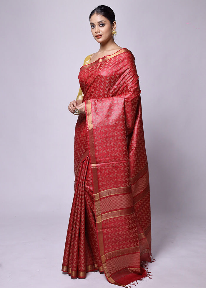 Pink Tussar Silk Saree With Blouse Piece Sale Pre Order