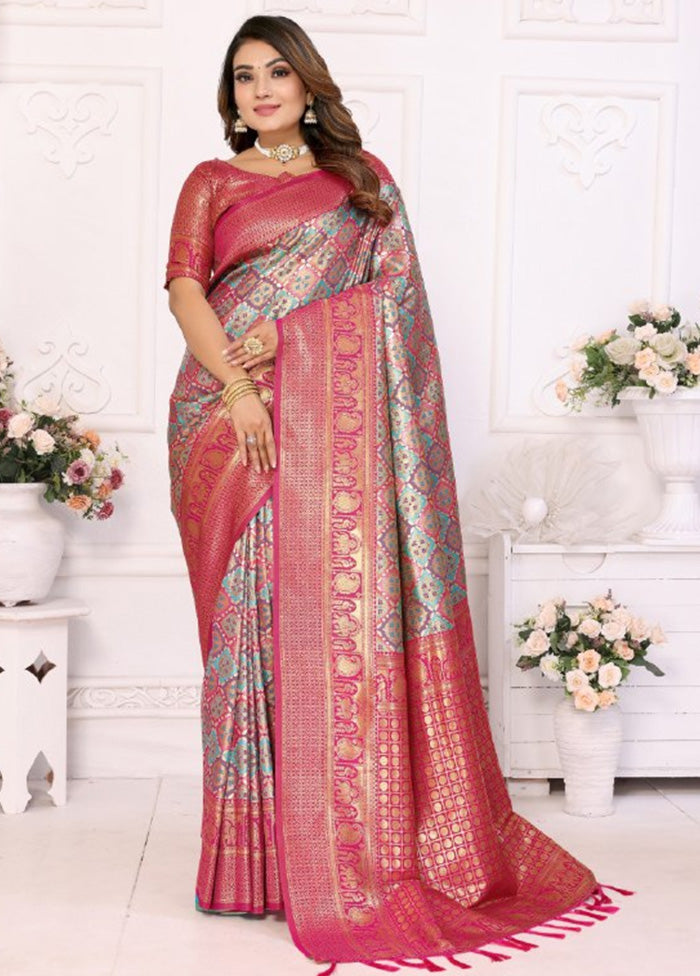 Pink Banarasi Silk Saree With Blouse Piece Discount From China