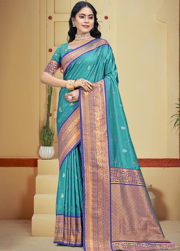 Sky Blue Dupion Silk Saree With Blouse Piece Outlet Fashion Style