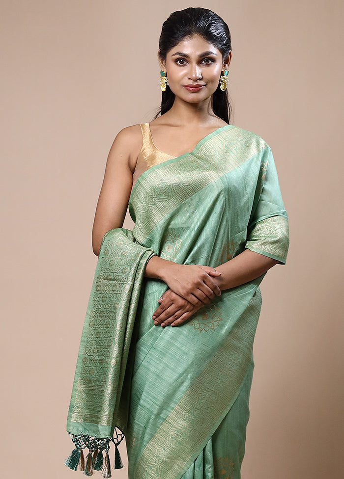 Green Dupion Silk Saree With Blouse Piece Cheap Sale Finishline