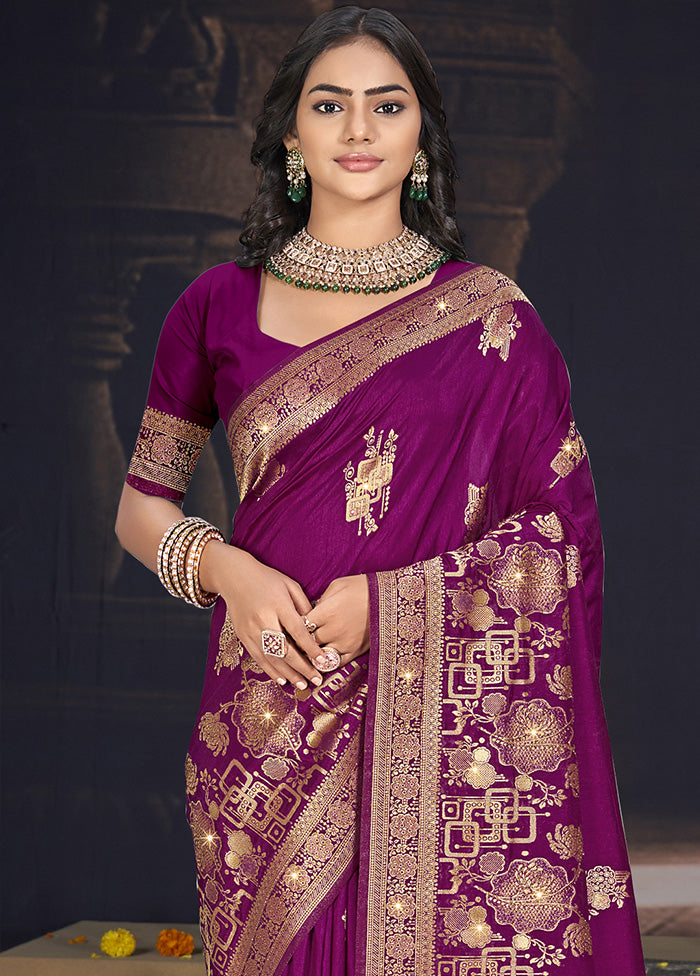 Purple Spun Silk Saree With Blouse Piece Sale For Nice