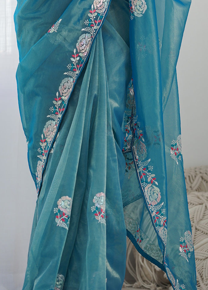 Teal Blue Net Net Saree With Blouse Piece Cheap Pice Cost