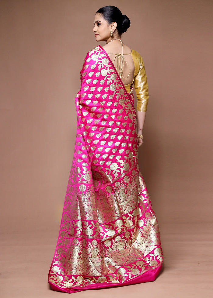 Pink Banarasi Silk Saree With Blouse Piece Shop Offer