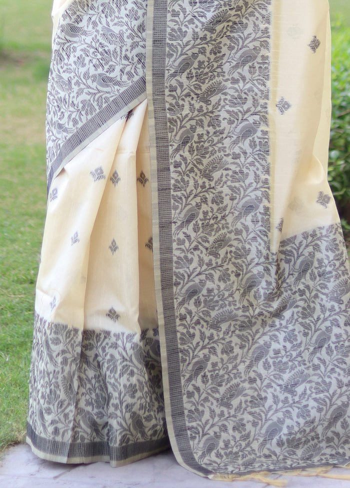 Cream Spun Silk Saree With Blouse Piece Cheap Pice Outlet Sale