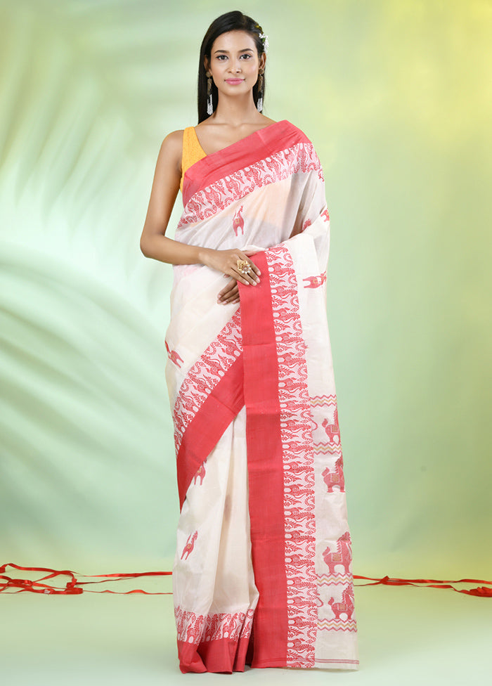 Off White Tussar Pure Silk Horse Motifs Woven Saree Without Blouse Piece Clearance Cost