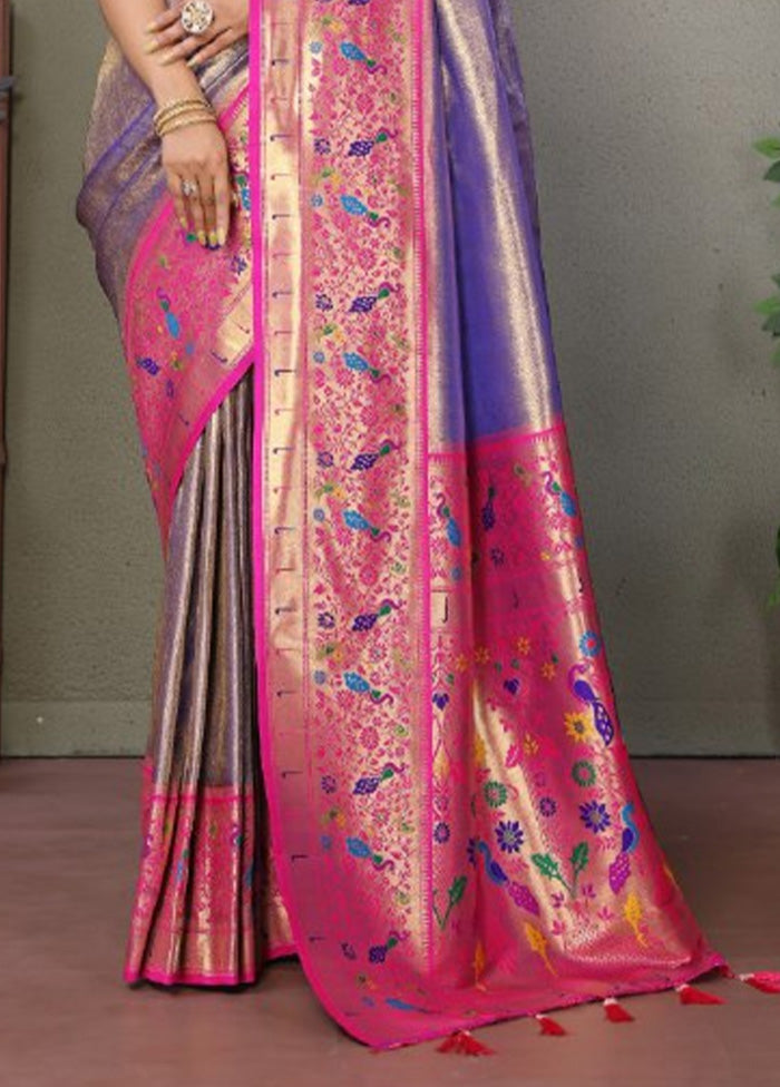 Purple Banarasi Silk Saree With Blouse Piece Popular Cheap Online