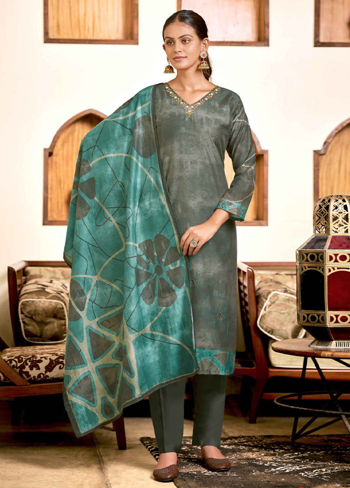 3 Pc Green Readymade Viscose Dupatta Suit Set Clearance Discounts