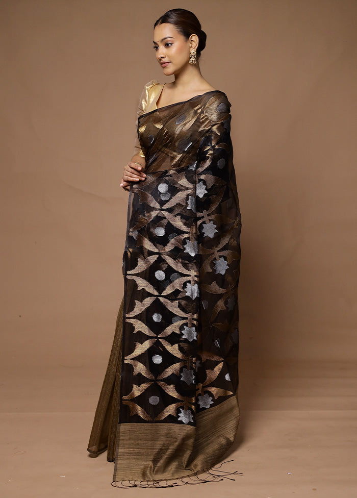 Black Handloom Matka Pure Silk Saree With Blouse Piece Free Shipping Cheap Pice