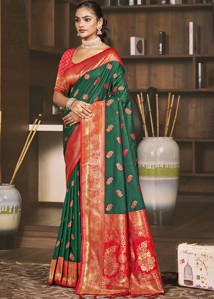 Green Dupion Silk Saree With Blouse Piece Best Place To Buy Online