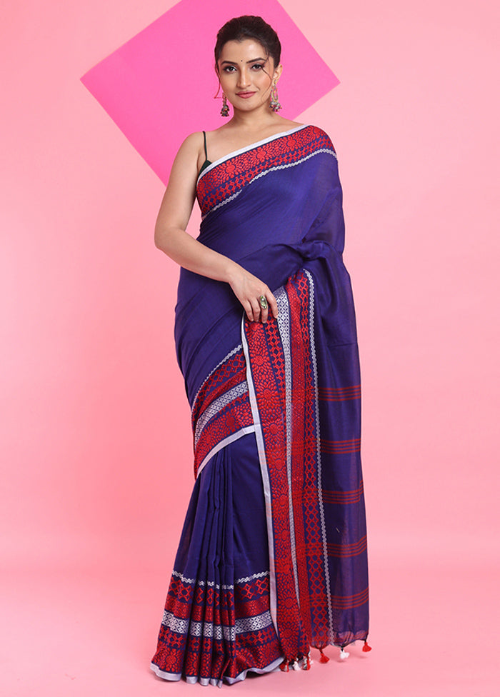 Blue Cotton Saree With Blouse Piece Cheap Usa Stockist