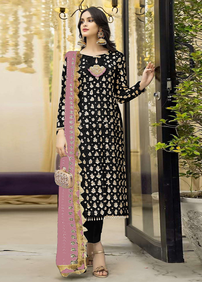 3 Pc Black Semi Stitched Georgette Suit Set Cheap Manchester Great Sale