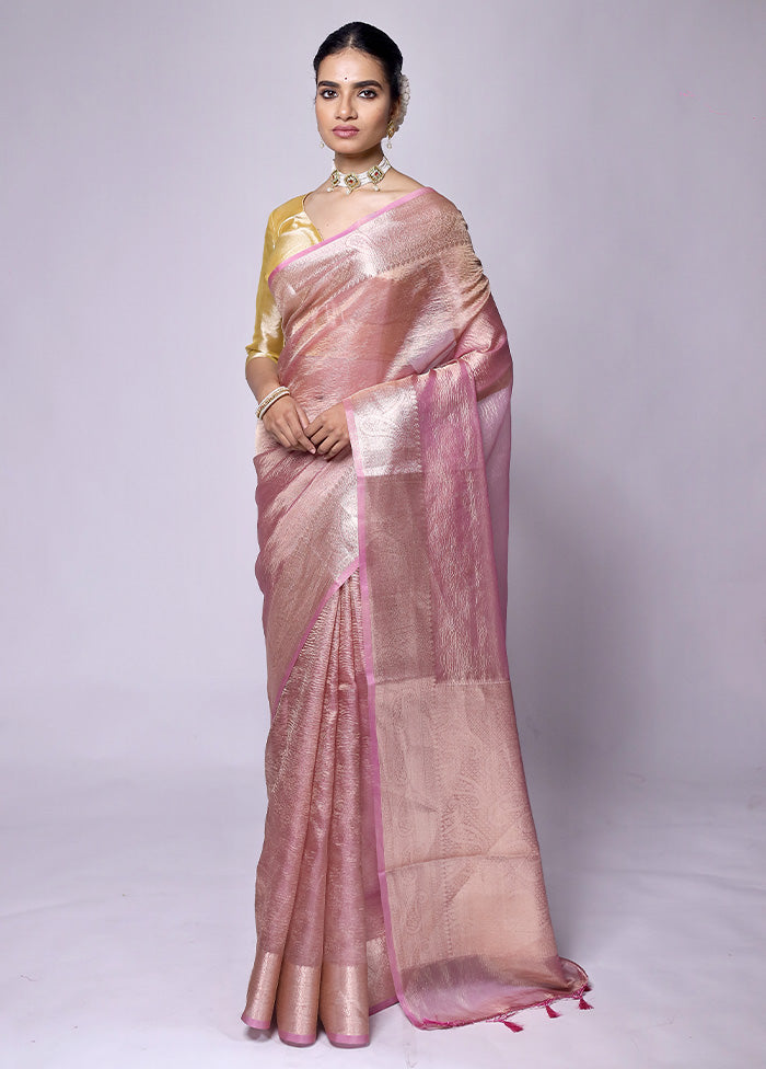 Pink Crushed Tissue Silk Saree With Blouse Piece Clearance Choice