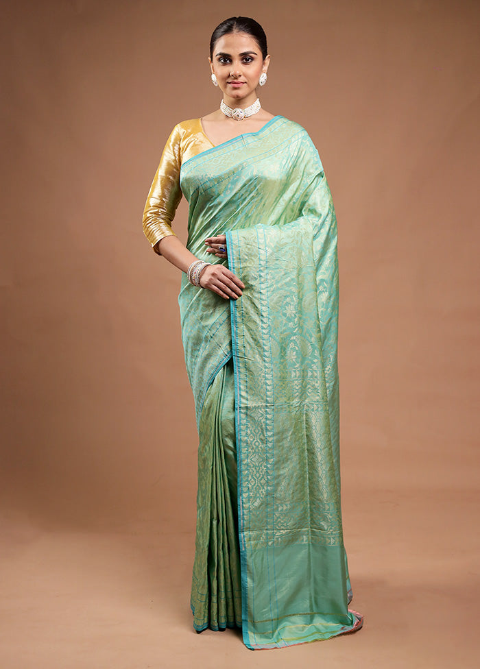 Green Handloom Katan Pure Silk Saree With Blouse Piece Cheap Brand New Unisex