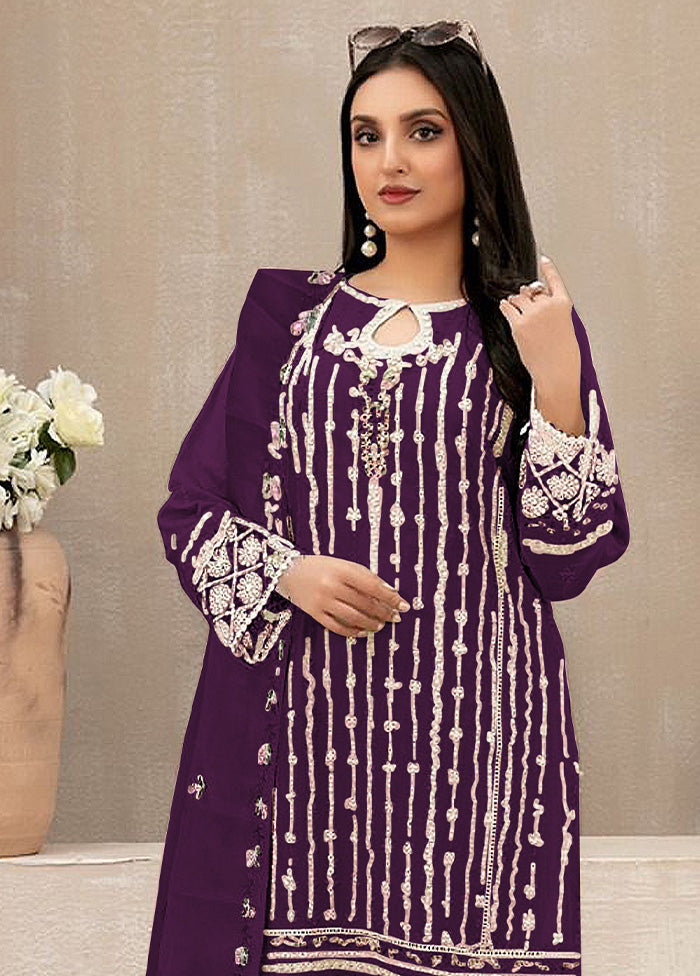 3 Pc Purple Semi Stitched Georgette Suit Set Quality Free Shipping Outlet