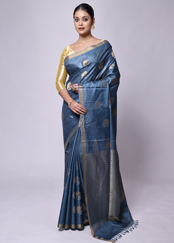 Grey Handloom Tussar Pure Silk Saree With Blouse Piece Outlet Newest