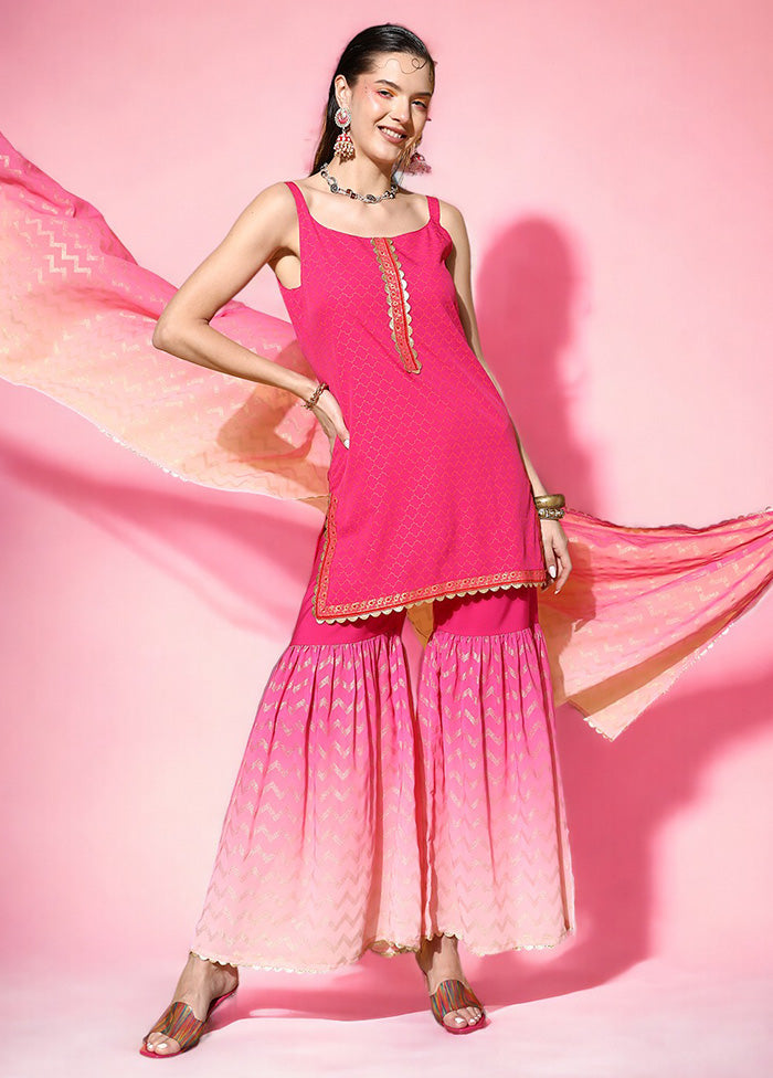 3 Pc Pink Readymade Silk Dupatta Suit Set Free Shipping Deals