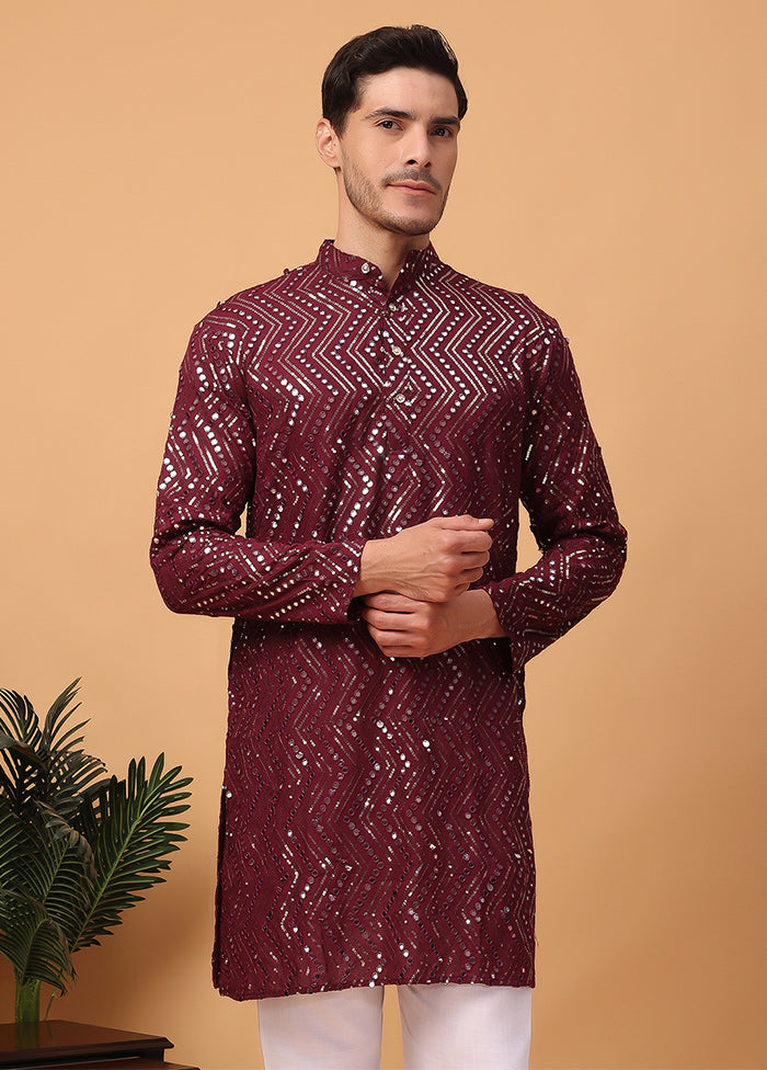 Dark Purple Viscose Embroidered Kurta Pay With Visa For Sale