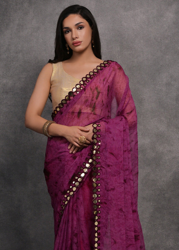 Purple Chiffon Silk Saree With Blouse Piece Clearance Store For Sale