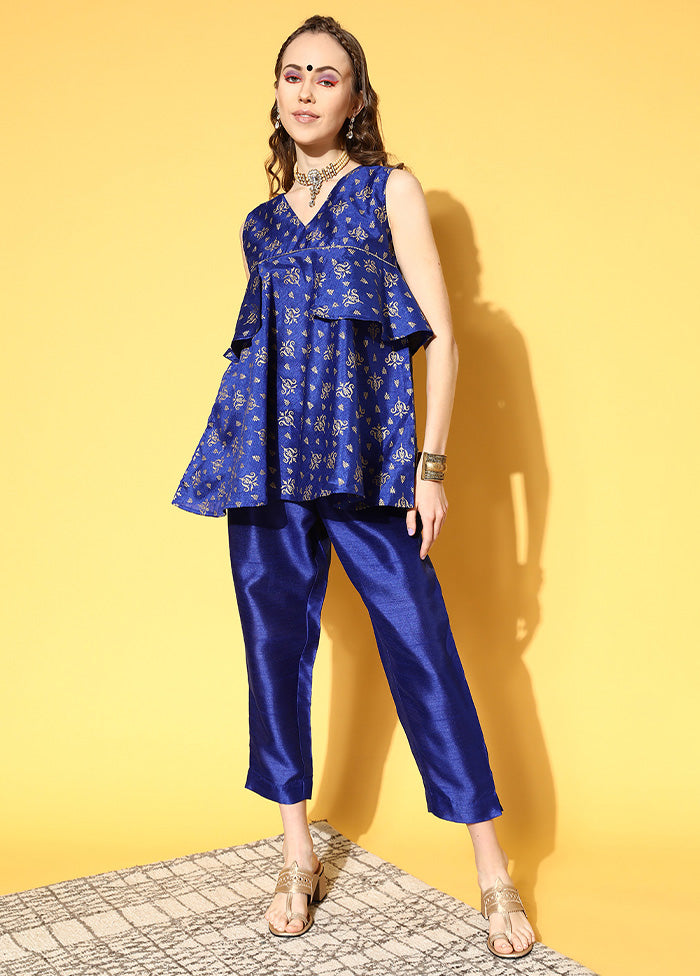 2 Pc Royal Blue Readymade Silk Kurti Set Free Shipping Best Seller