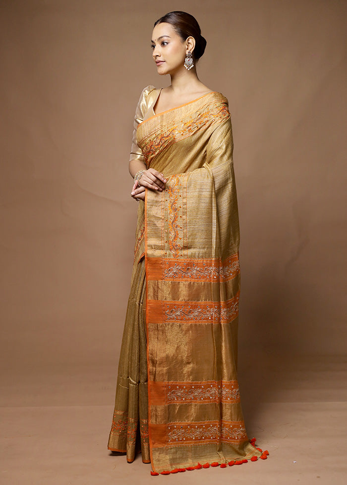 Cream Handloom Matka Pure Silk Saree With Blouse Piece Collections Cheap Online