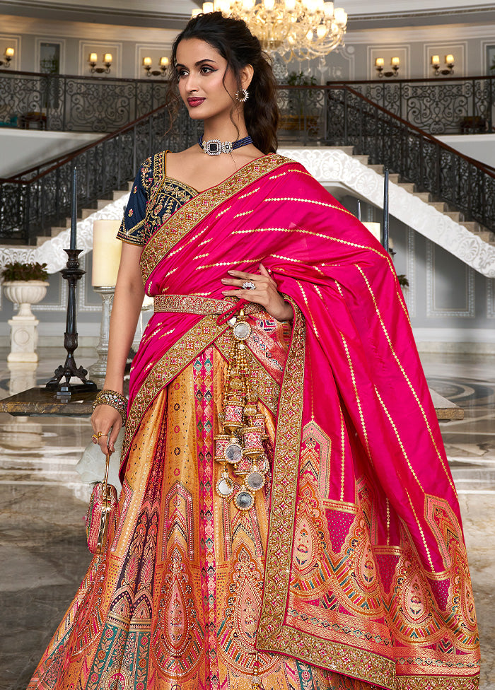 3 Pc Multicolor Silk Semi Stitched Lehenga Set Free Shipping Outlet Locations