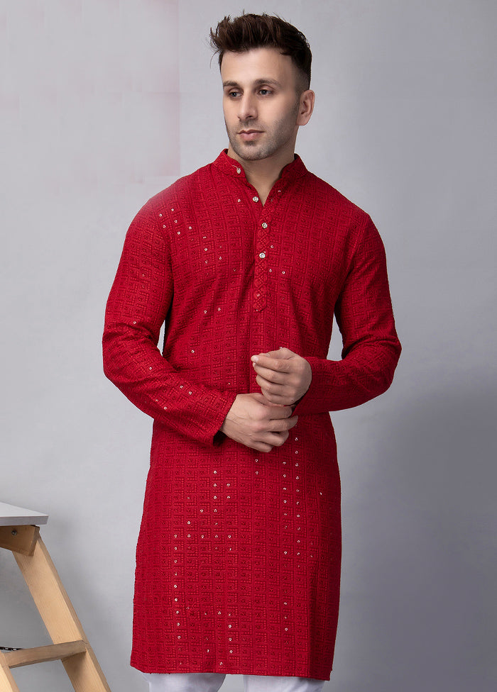 Red Viscose Embroidered Knee Length Kurta Wholesale Pice For Sale