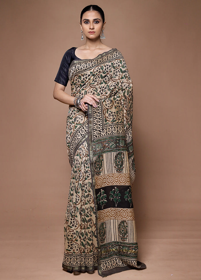 Cream Chanderi Cotton Saree With Blouse Piece Stockist Online