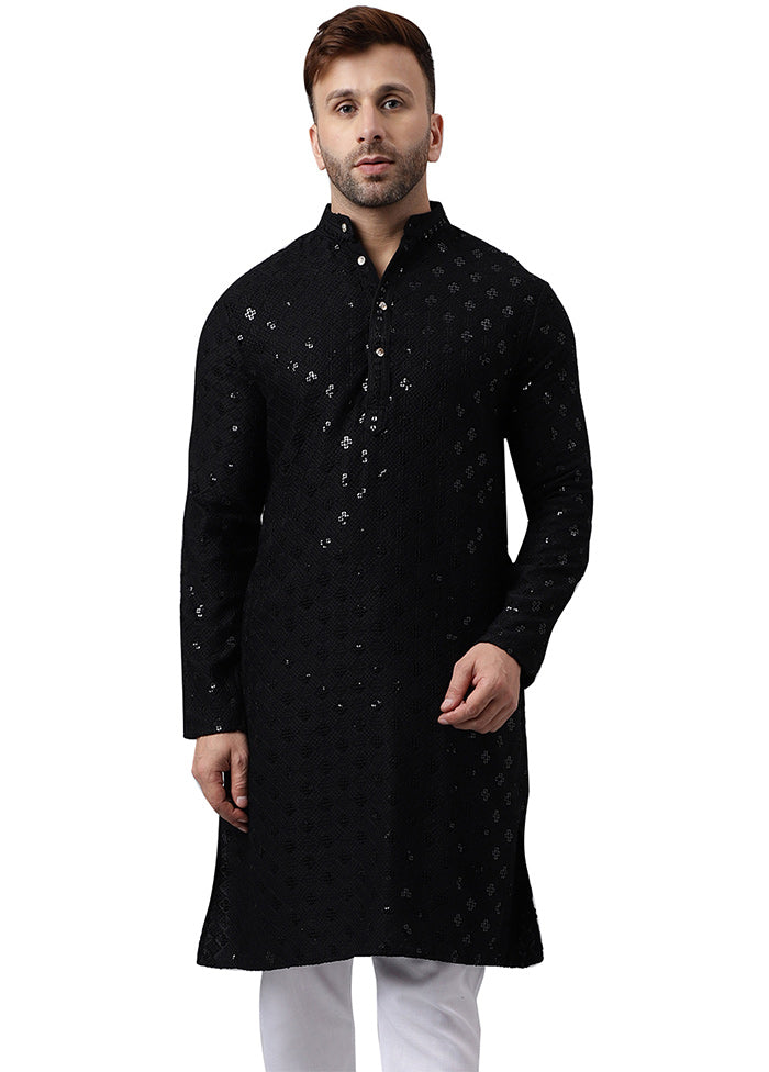 Black Silk Embroidered Kurta Huge Surprise