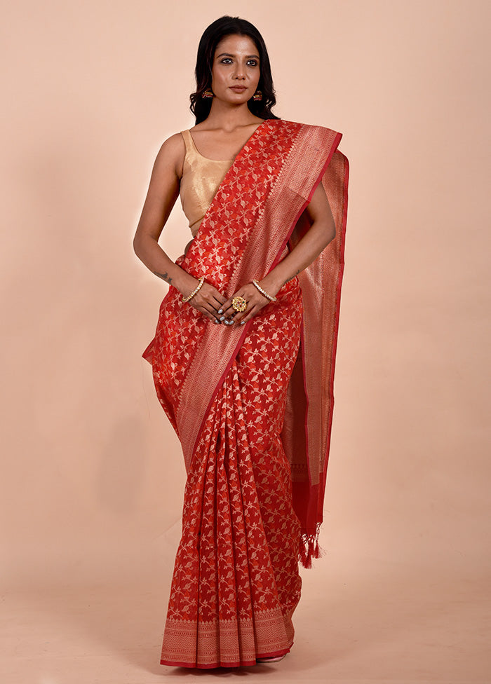 Orange Kora Silk Saree With Blouse Piece Real Sale Online