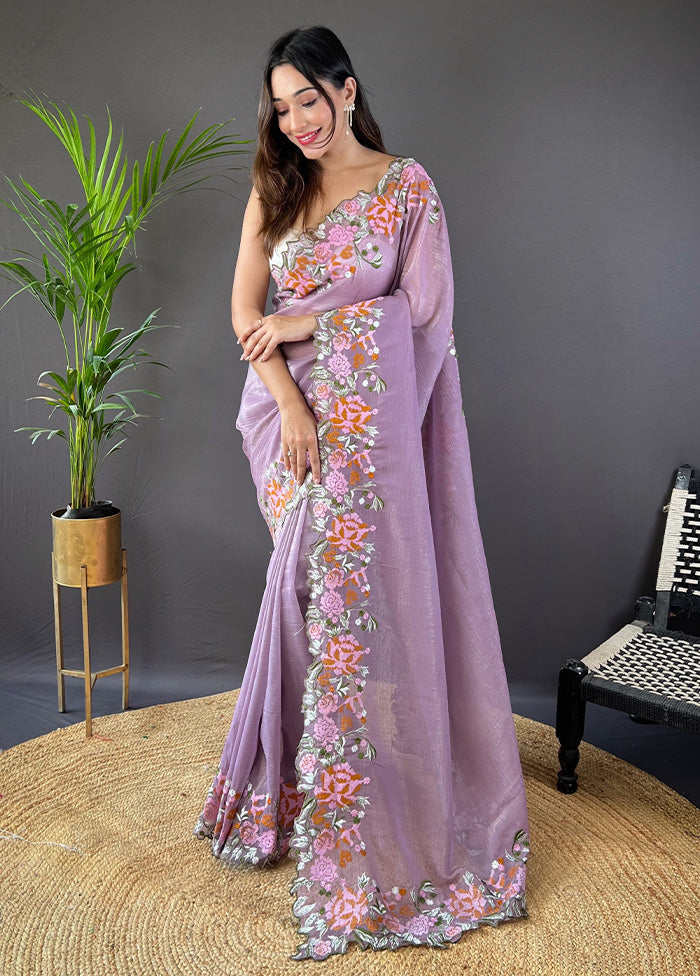 Purple Spun Silk Saree With Blouse Piece Choice For Sale