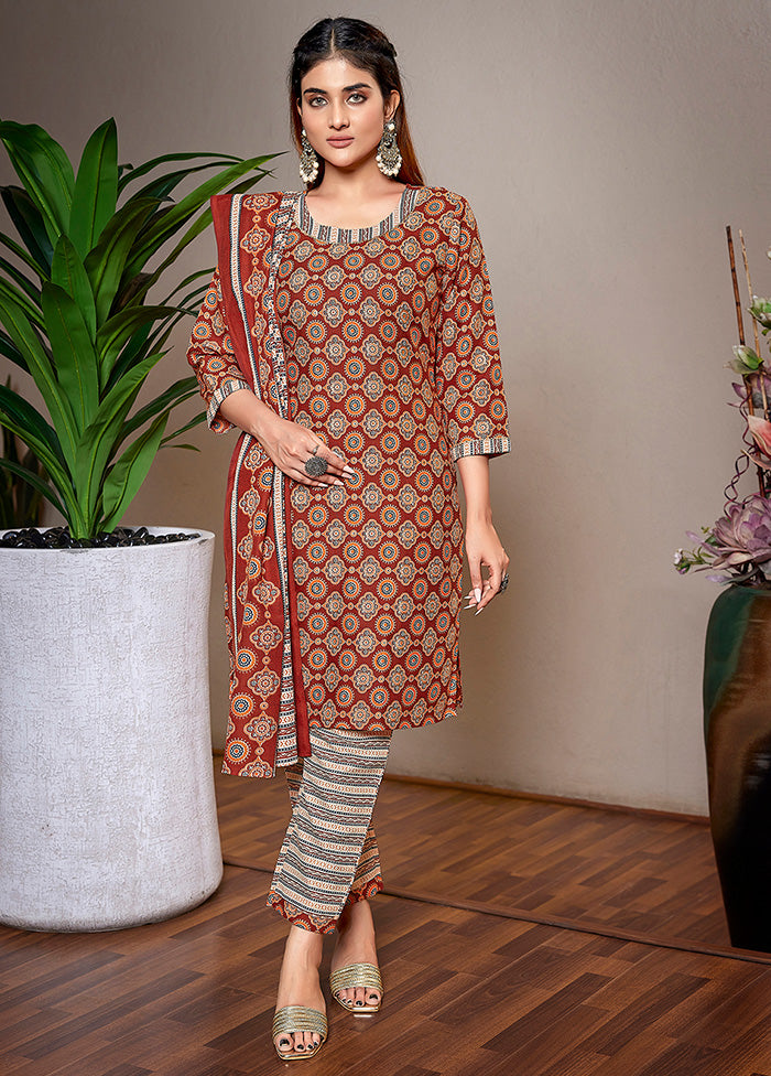 3 Pc Brown Readymade Cotton Suit Set Clearance Online Fake