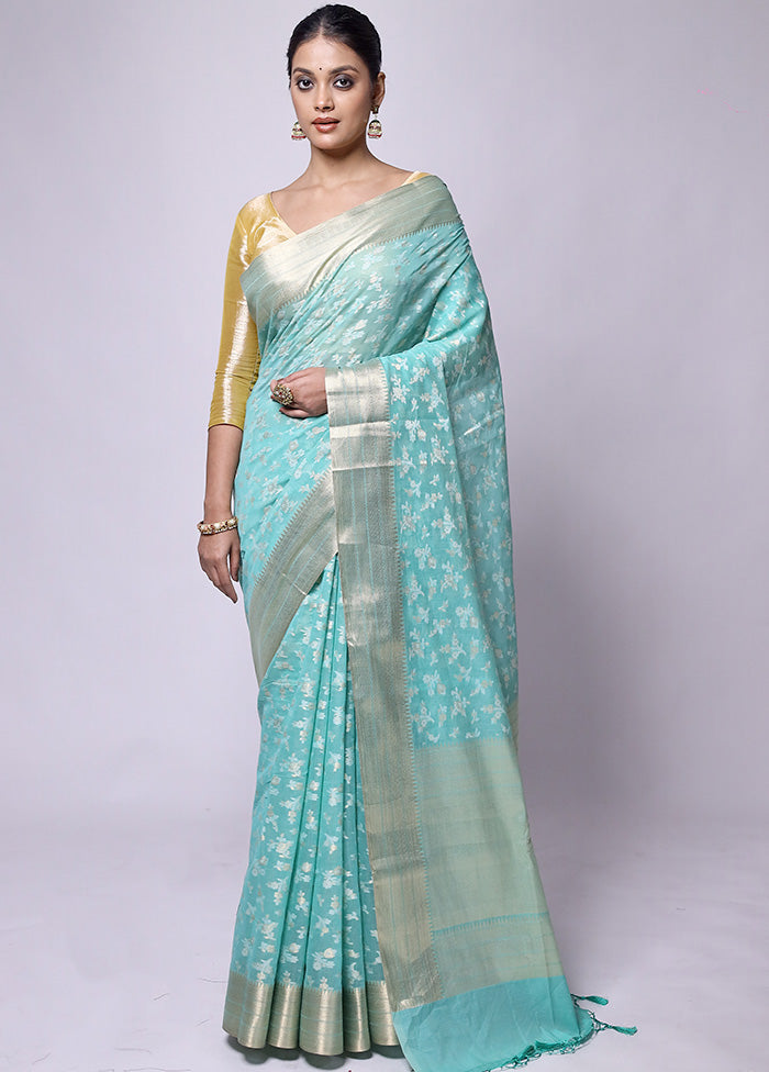 Blue Pure Cotton Saree With Blouse Piece Cost Cheap Pice