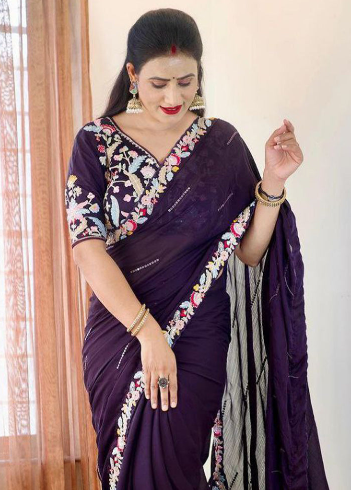 Voilet Spun Silk Saree With Blouse Piece Cheap Sale Manchester