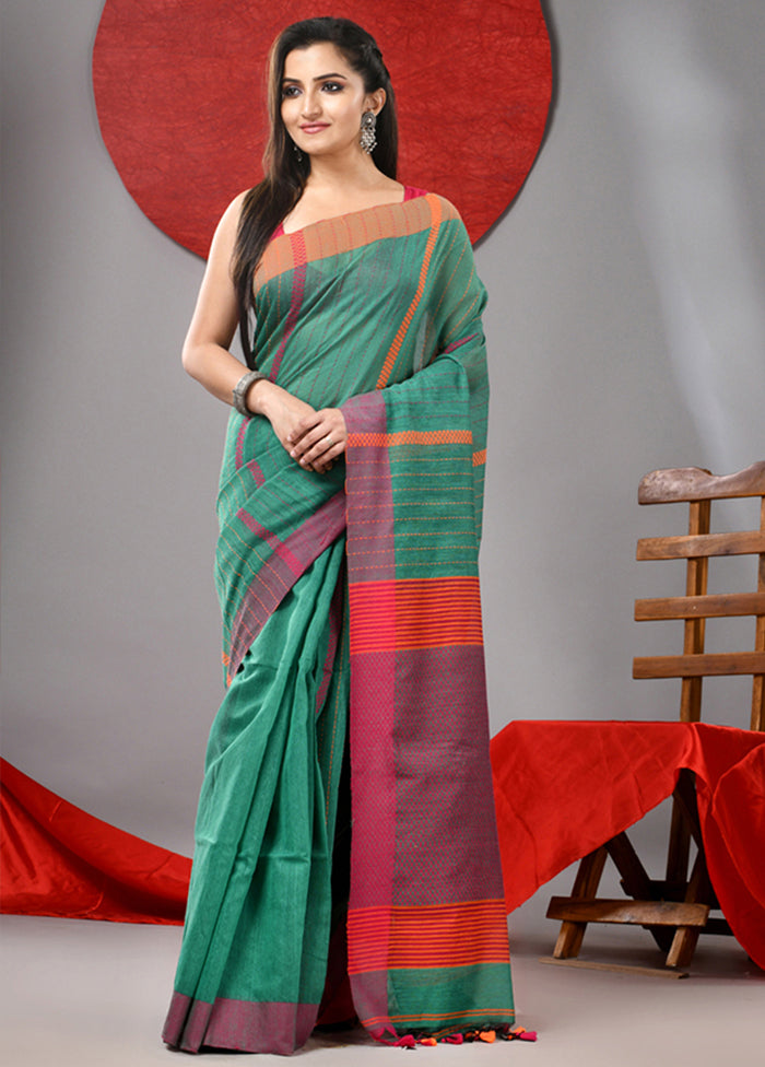 Green Cotton Saree With Blouse Piece Outlet Store For Sale