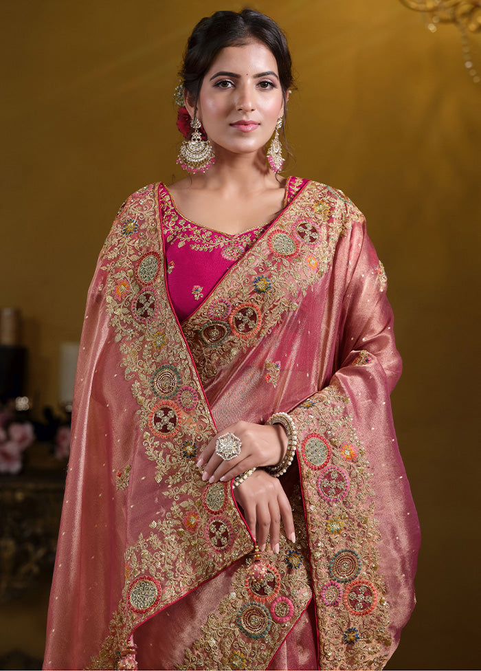 Peach Organza Saree With Blouse Piece From China