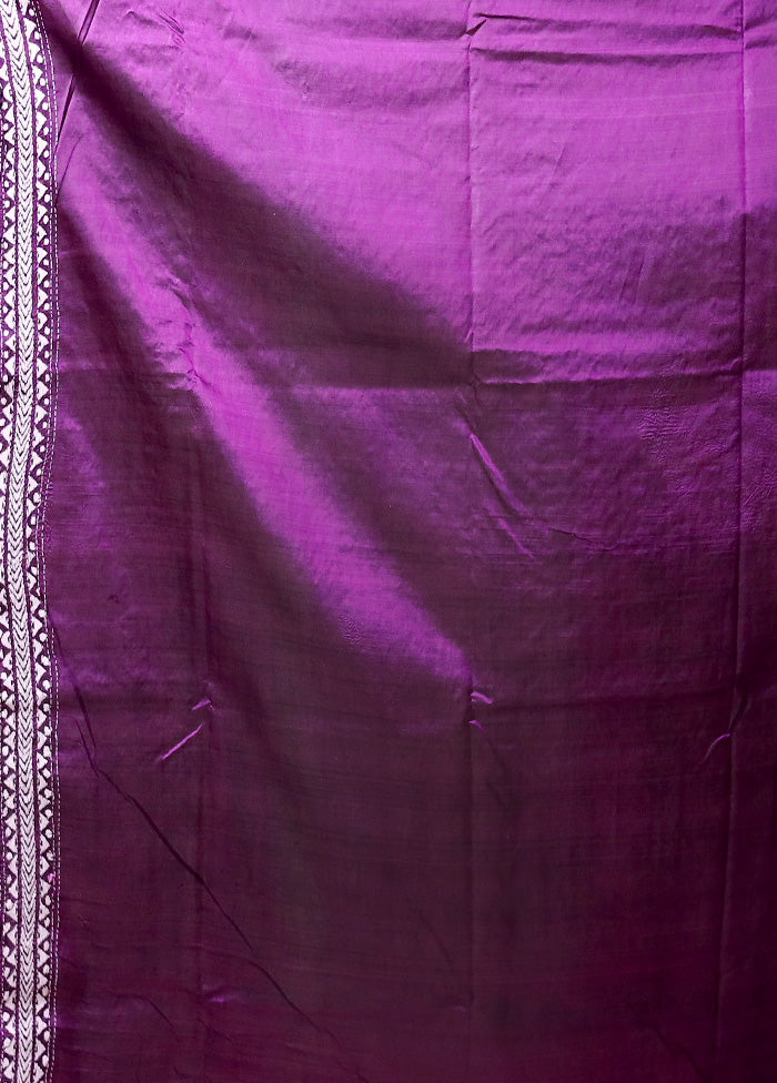 Purple Handloom Kantha Stitch Pure Silk Saree With Blouse Piece Clearance Very Cheap