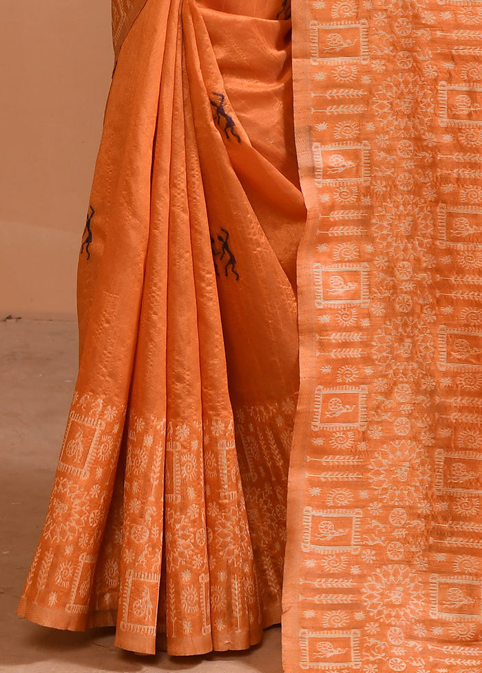 Orange Spun Silk Saree With Blouse Piece Outlet Ebay