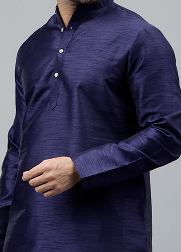 2 Pc Navy Blue Dupion Silk Kurta Pajama Set Outlet Choice