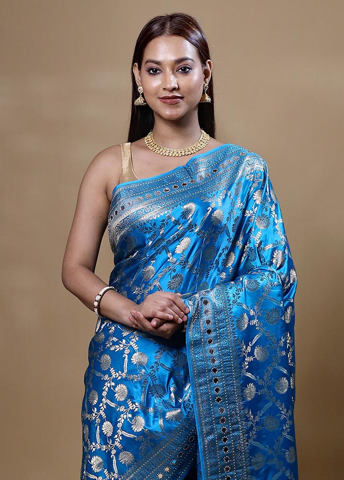 Blue Dupion Silk Saree With Blouse Piece Online Online With Mastercard