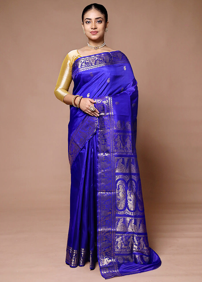 Blue Handloom Baluchari Pure Silk Saree With Blouse Piece 2025 Sale Online