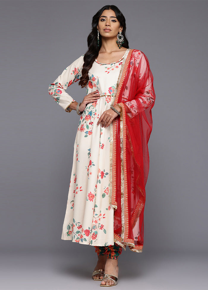 3 Pc Off White Readymade Silk Dupatta Suit Set Cheap Sale New Arrival