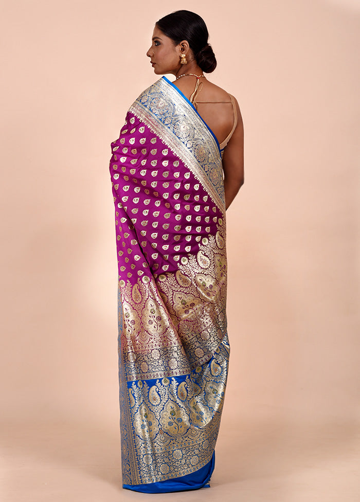 Purple Banarasi Silk Saree With Blouse Piece 100% Original Online