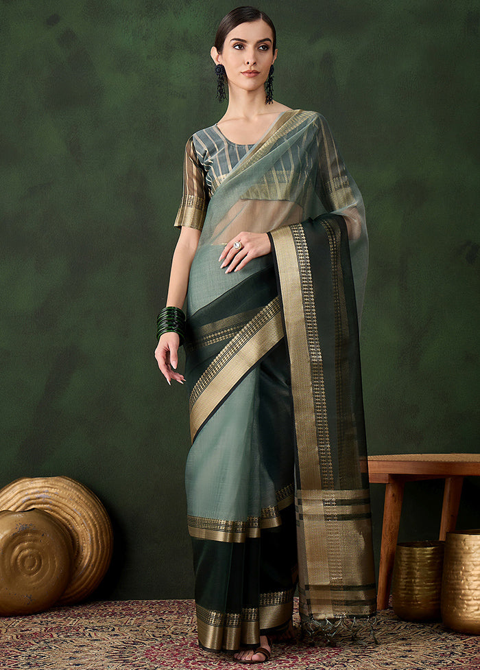 Green Organza Saree With Blouse Piece The Cheapest Cheap Pice