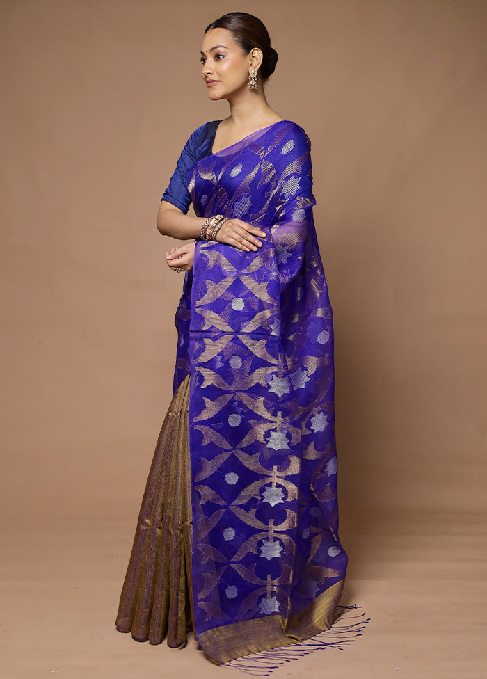 Blue Handloom Matka Pure Silk Saree With Blouse Piece Discount With Mastercard