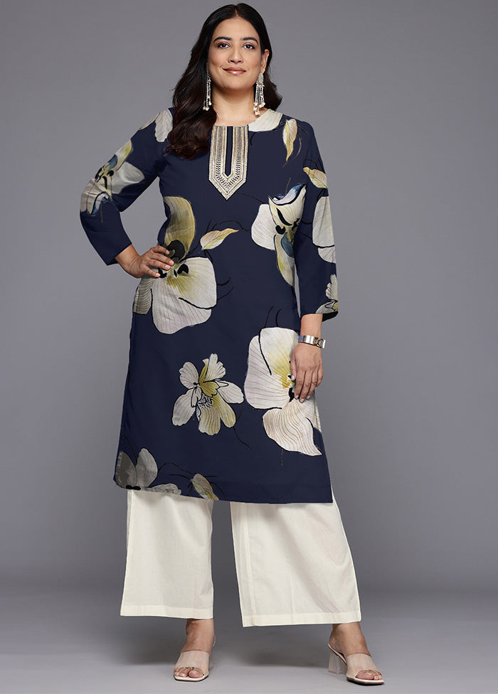 Navy Blue Readymade Georgette Kurti Sale Comfortable