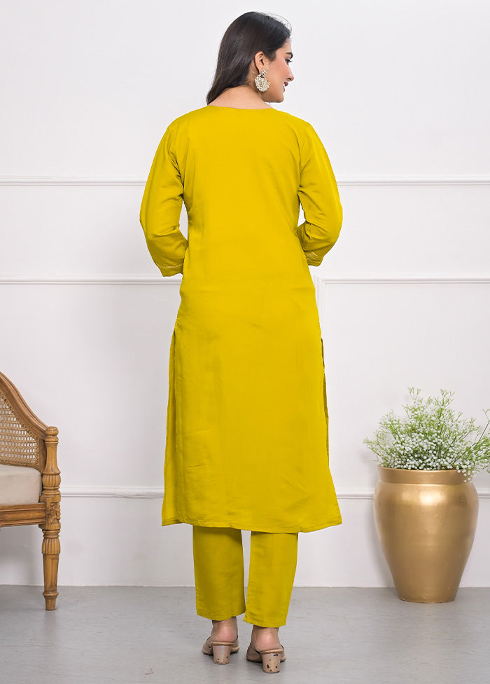 3 Pc Yellow Readymade Viscose Suit Set Outlet Low Shipping Fee