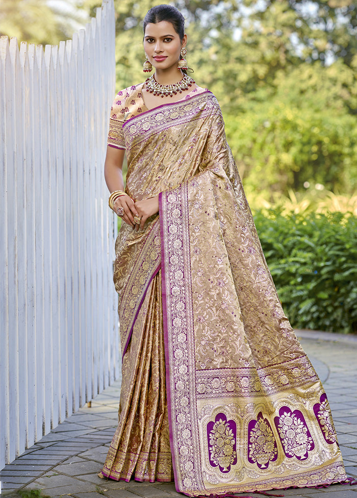 Cream Spun Silk Saree With Blouse Piece Outlet Collections