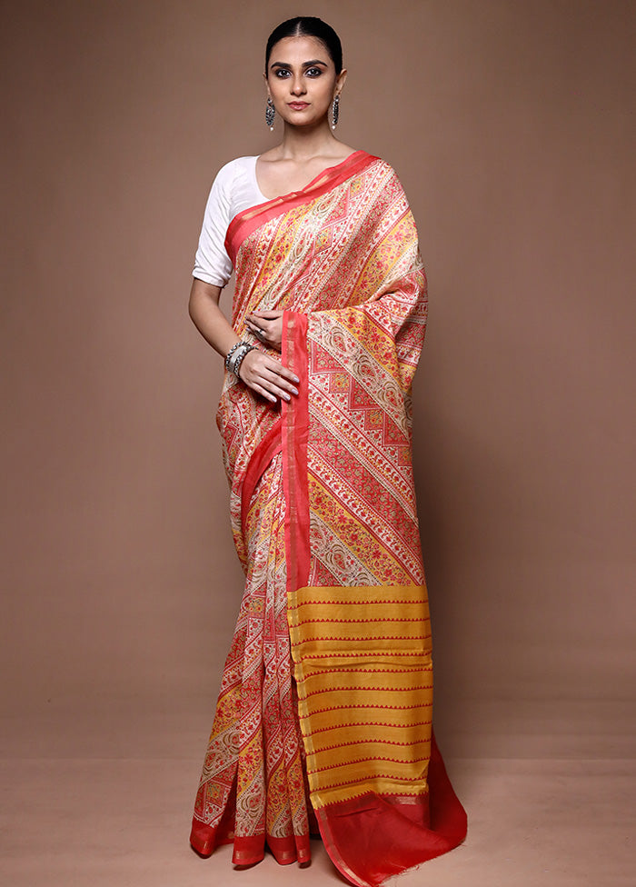 Cream Chanderi Cotton Saree With Blouse Piece Online Sale